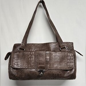Sag Harbor Brown Shoulder Bag Purse  Croc Embossed Pattern